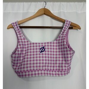Peloton Gingham Large Sports Bra Purple White Square Neck V-Back Womens Athletic